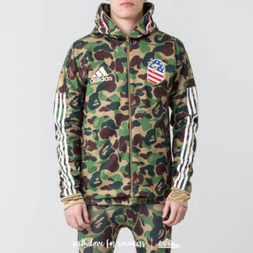 BAPE x Adidas SB Shark Hoodie Green Camo